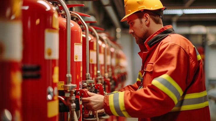 Fire safety training session with instructor and trainees